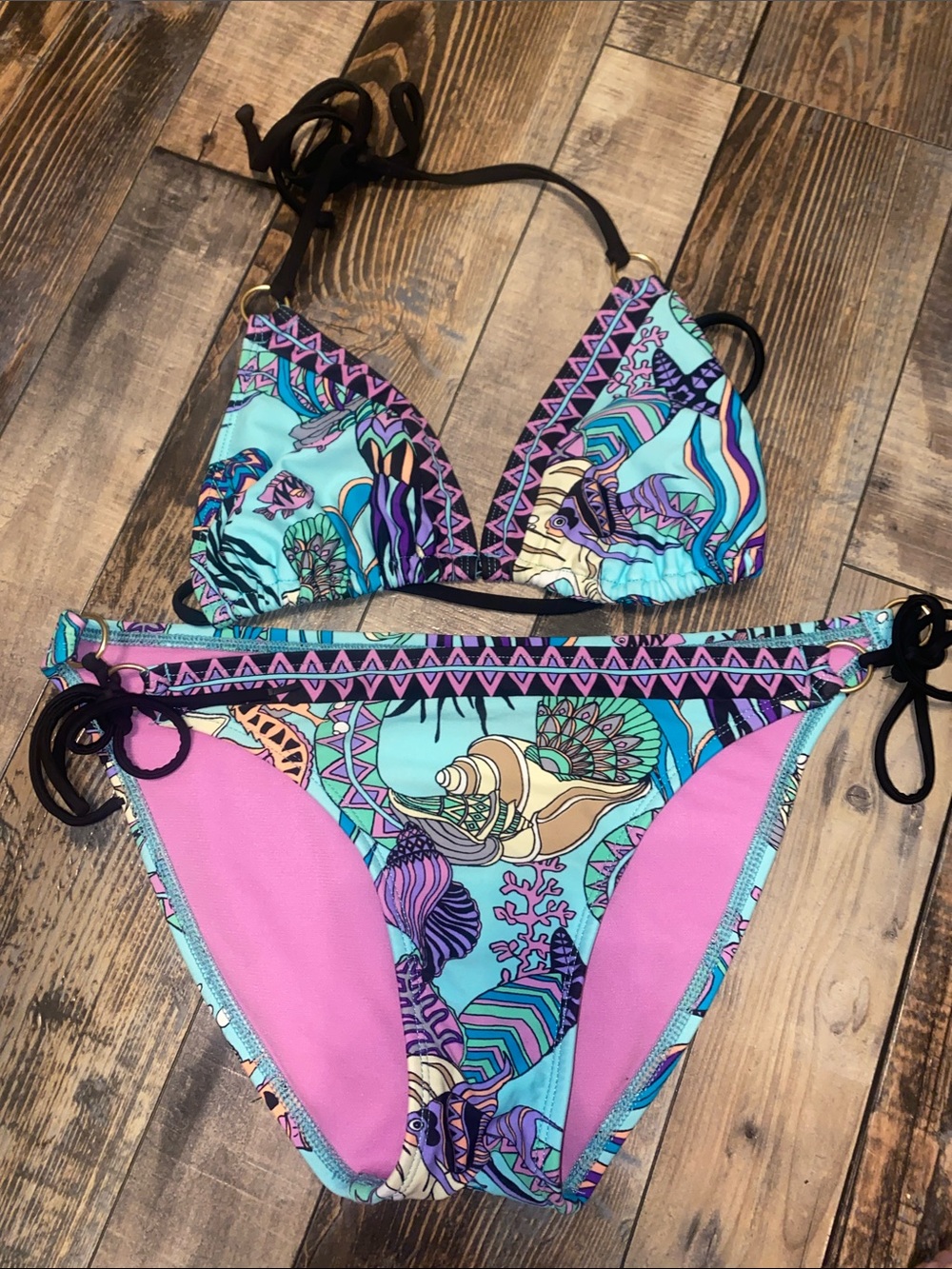 The Bikini Lab Turquoise Pink Purple Shell fish tropical print Bikini